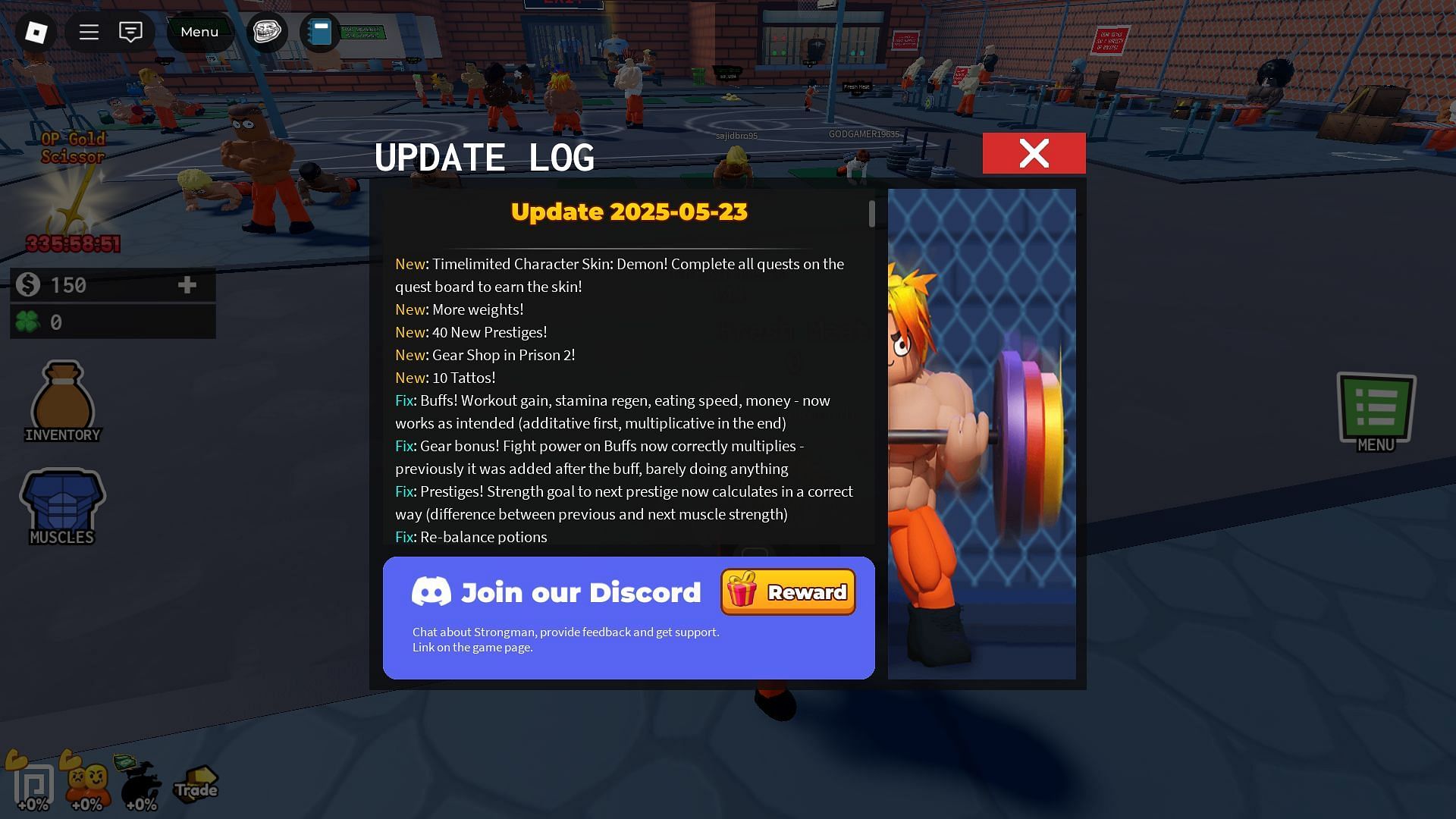 In-game update log (Image via Roblox)